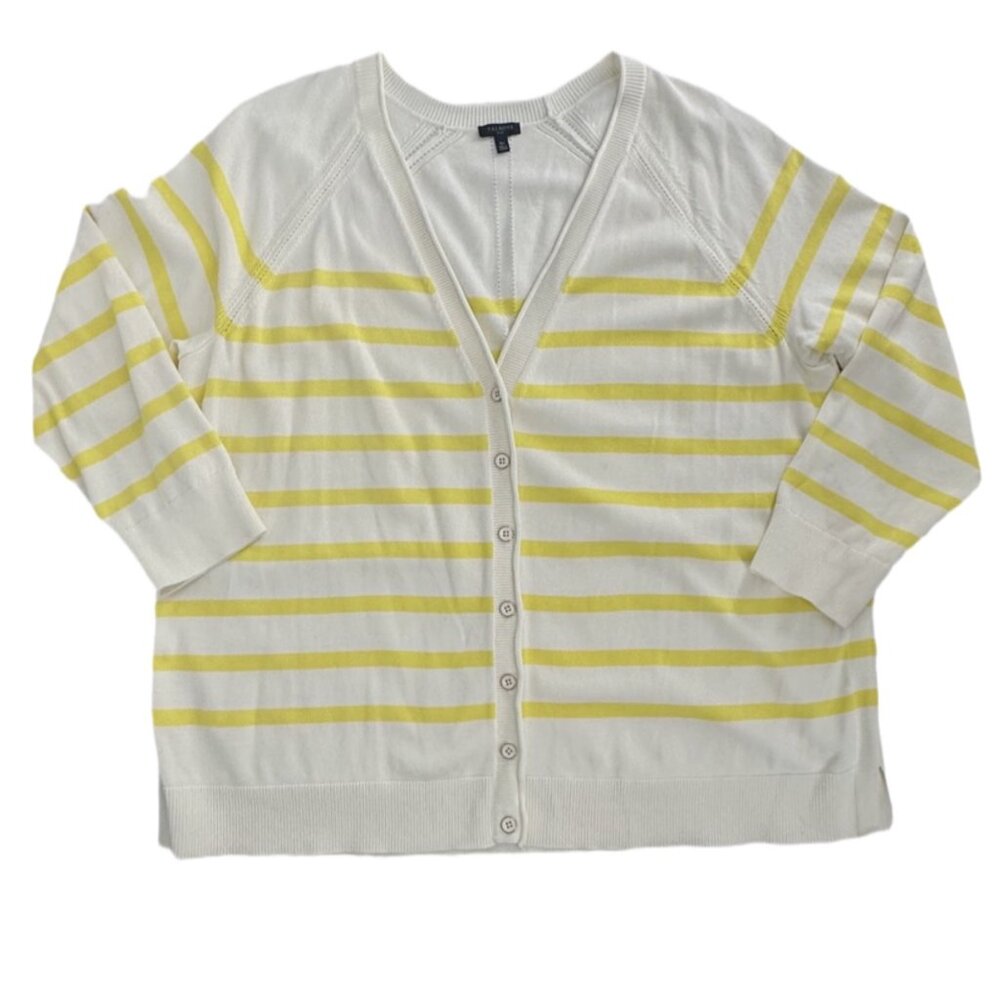 Talbots Striped Button Front Cardigan Knit Sweater Yellow & Ivory Size 3X - Picture 4 of 6